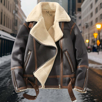 Plus Size Casual Polo Collar Fleece-Lined Thickened Fur Jacket Inclusive Luxury