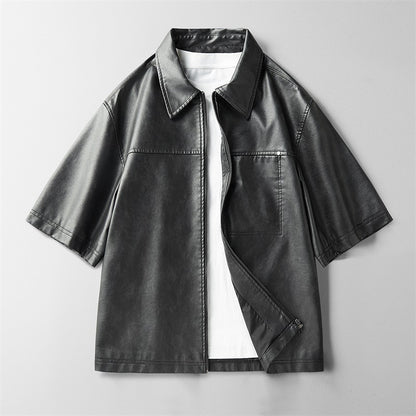 High Street Ins Style Leather Coat Short Sleeve Jacket Elevated Casual