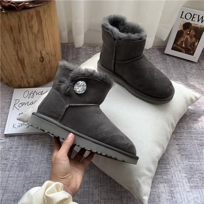Women's mid-tube flat-bottomed fur snow boots