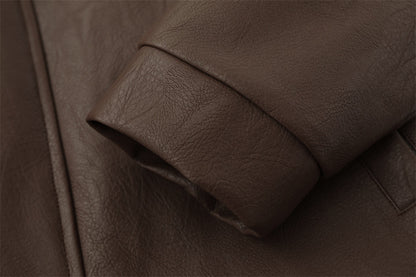 American Retro Autumn Winter Mens Loose Warm PU Leather Jacket Heritage Comfort