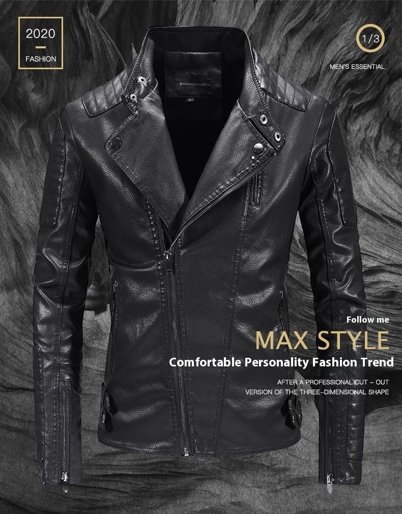 Trendy Leather Jacket Mens Fleece-Lined PU Jacket Contemporary Warmth