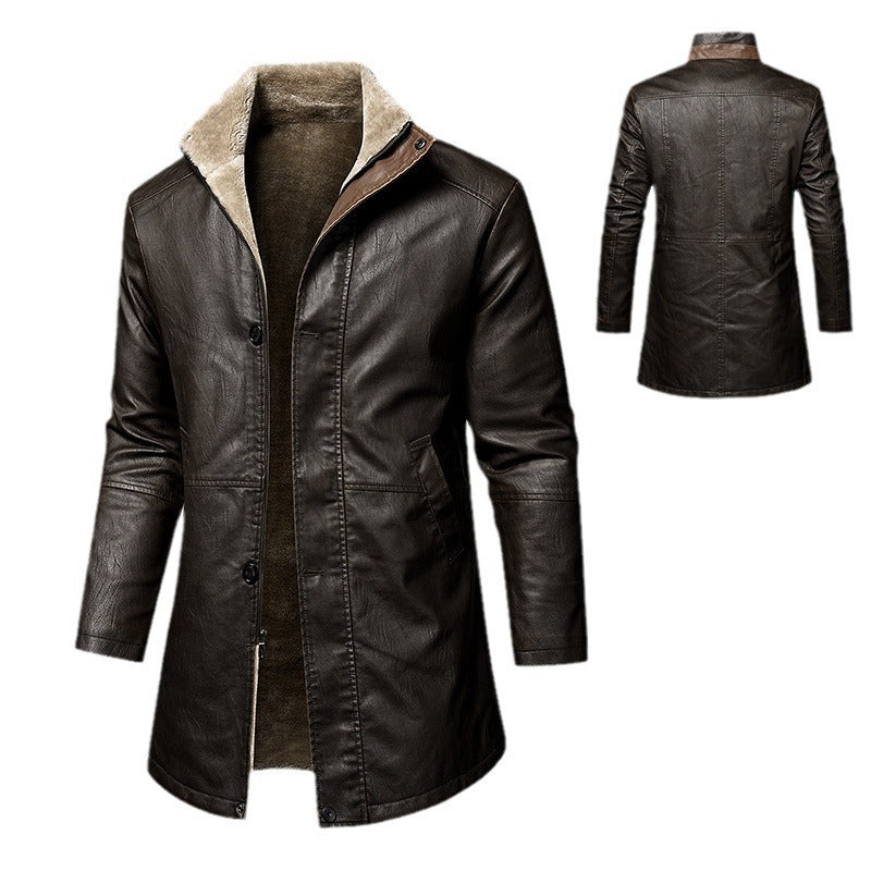Mens Leather Extended Plus Size PU Leather Coat Inclusive Reach