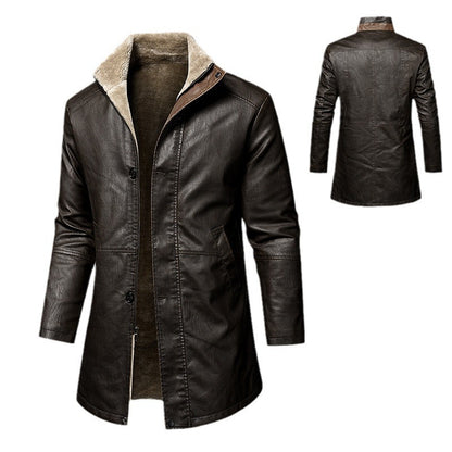 Mens Leather Extended Plus Size PU Leather Coat Inclusive Reach