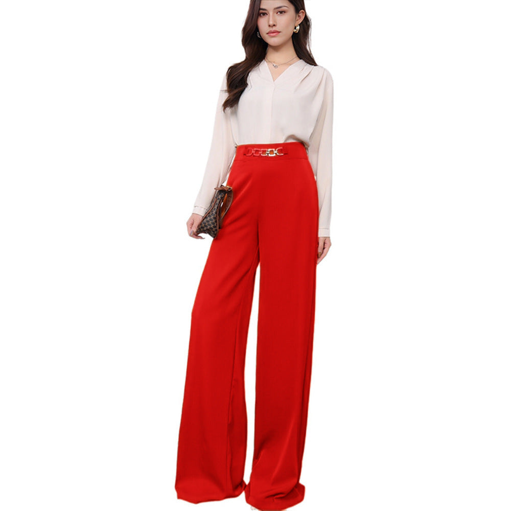 Solid Color Drape Fashionable Wide Leg Pants Women