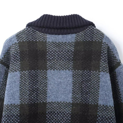 Women's Fashion Casual Plaid Knitted Coat