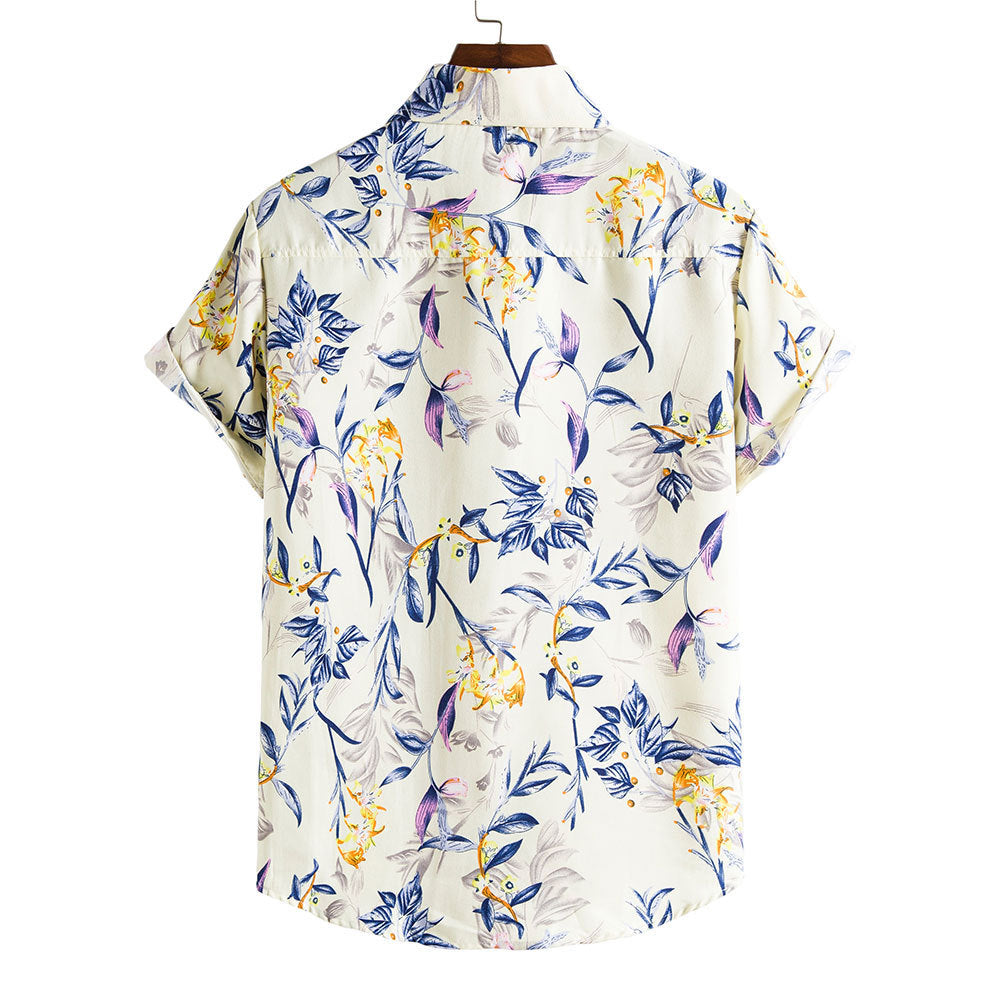 Casual Holiday Botanical Print Short Sleeve Shirt