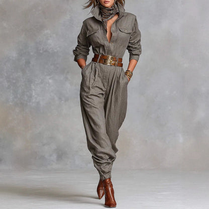 New Women's Long-sleeved Lapel Jumpsuit Women