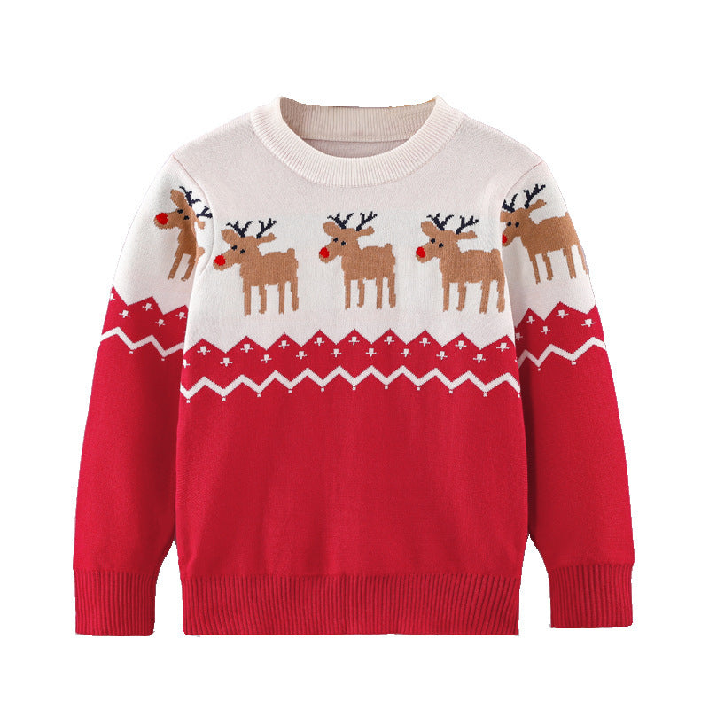 Intarsia Christmas Elk Heritage Knit Sweater