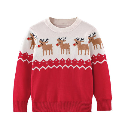 Intarsia Christmas Elk Heritage Knit Sweater