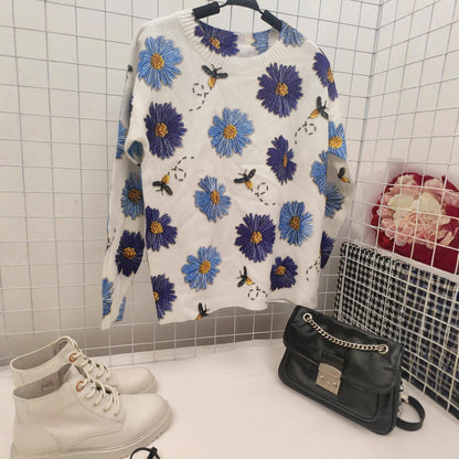 Trendy Niche Print Loose Slimming Women's Sweater