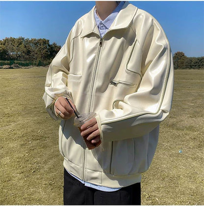 Spring Autumn Leather Coat Men Timeless Transitional Layer