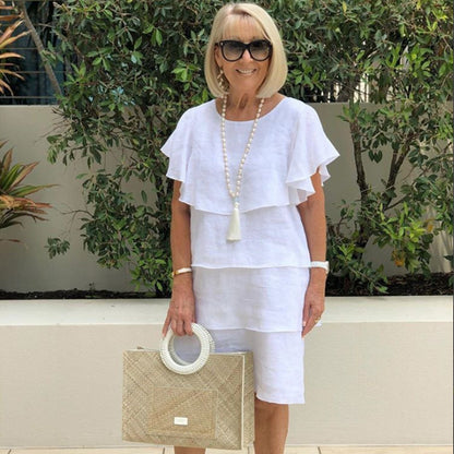 Ladies Short Sleeve Fashion Solid Color Dress