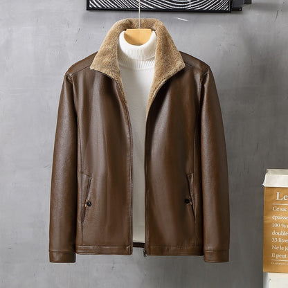 Mens Leather Lapel Fleece Padded Coat Luxe Winter Insulation