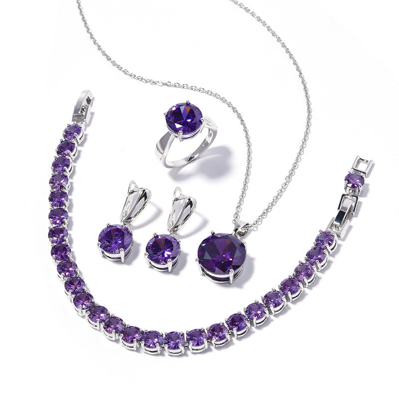 Geometric Round Earrings Ring Bracelet Necklace Ornament Suit