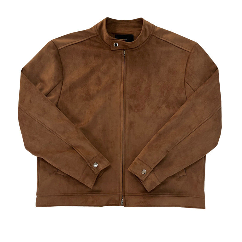 Brown Maillard Stand-Up Collar Jacket Rich Patina Depth