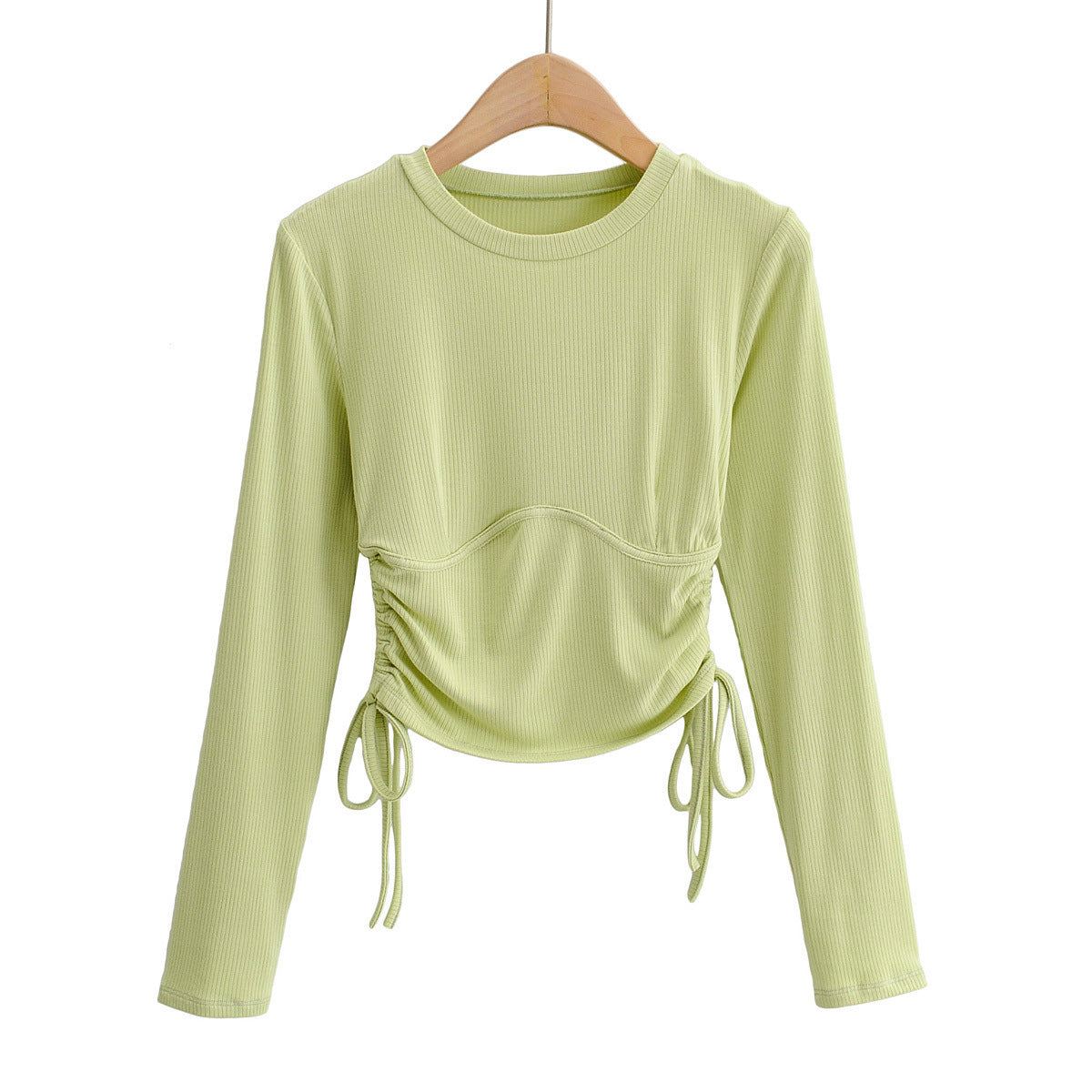 Side drawstring long sleeve T-shirt