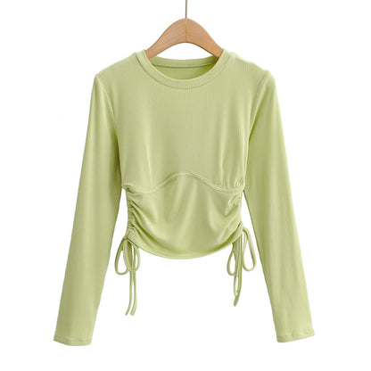 Side drawstring long sleeve T-shirt
