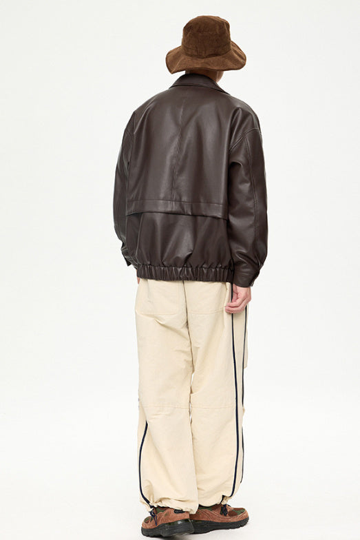 American Retro Street Trend Lapel PU Leather Jacket for Men Cultural Icon