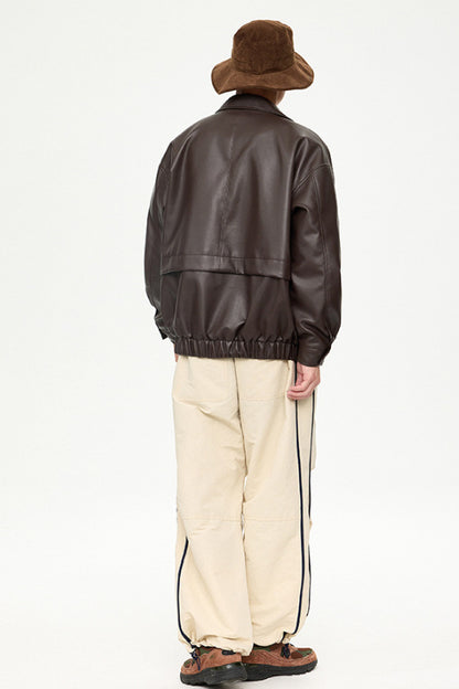 American Retro Street Trend Lapel PU Leather Jacket for Men Cultural Icon