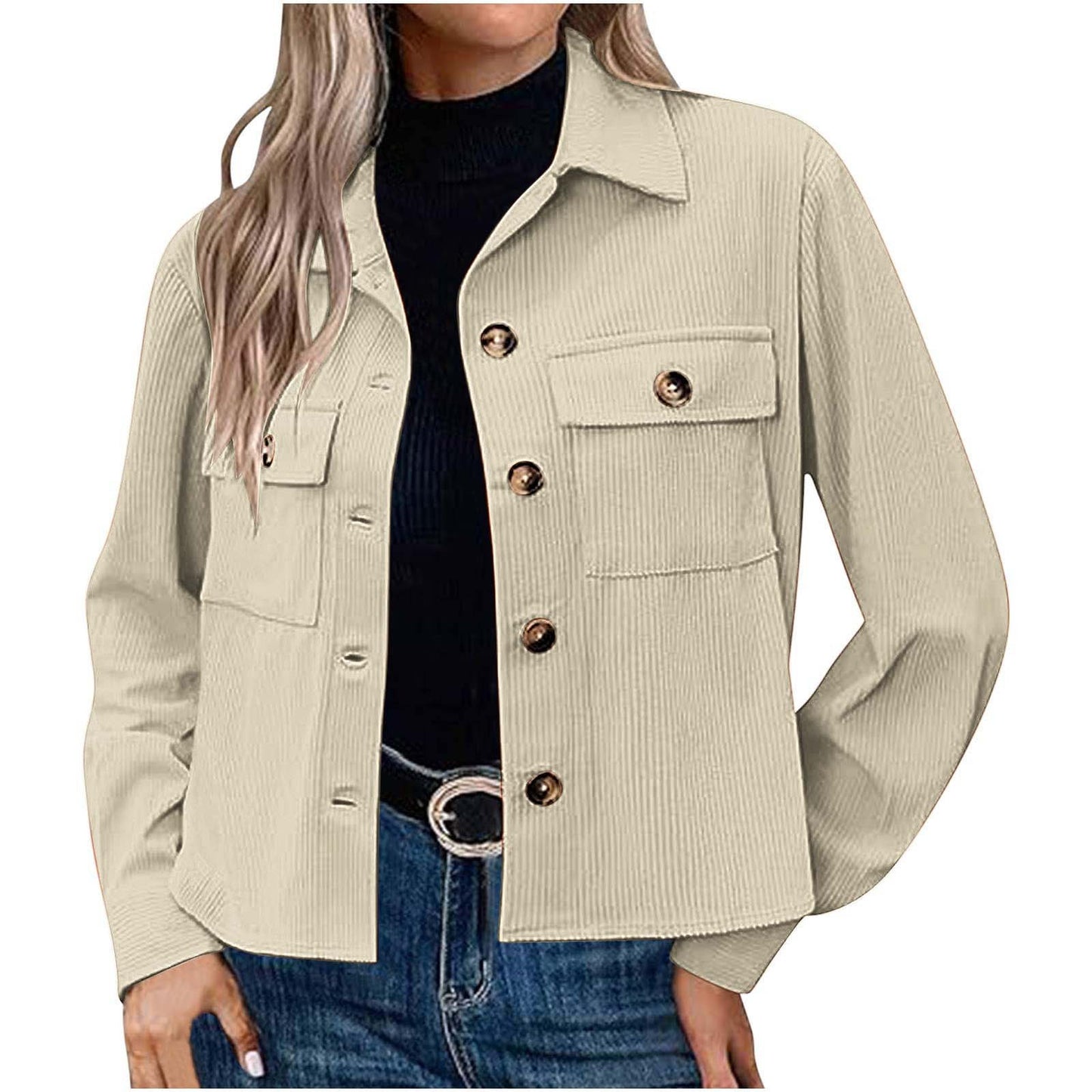 Women's Fashion Casual Short Short Corduroy Button Jacket