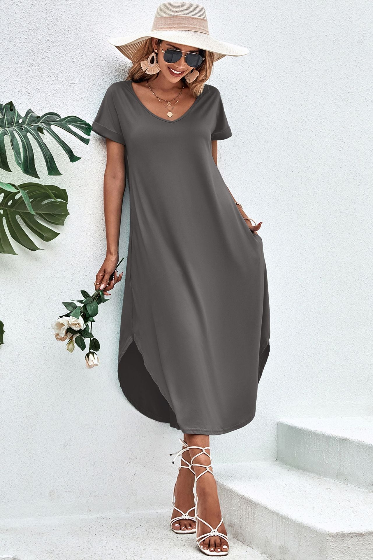 V-neck Split Irregular Hem Homewear Pajamas For Women