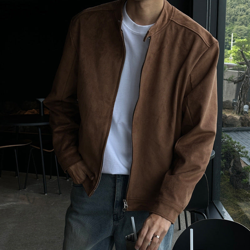 Brown Maillard Stand-Up Collar Jacket Rich Patina Depth