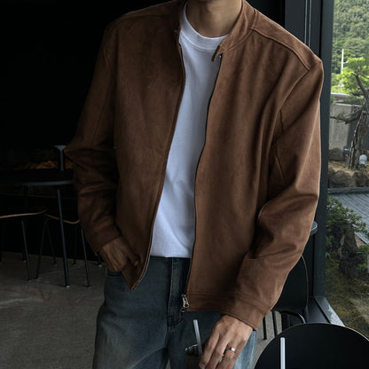 Brown Maillard Stand-Up Collar Jacket Rich Patina Depth
