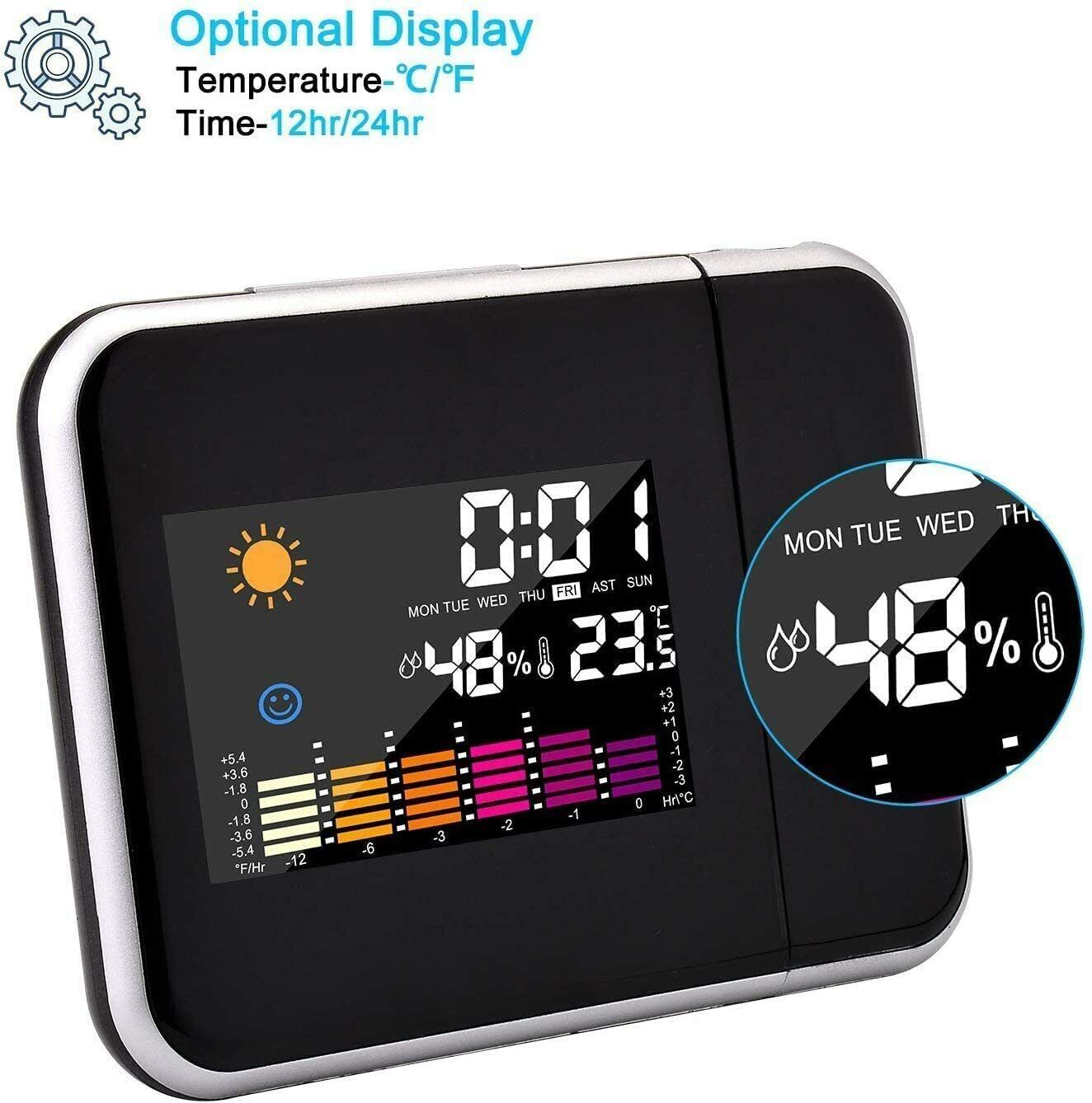 Smart Alarm Clock Digital LED Projector Temperature Time Projection LCD Display