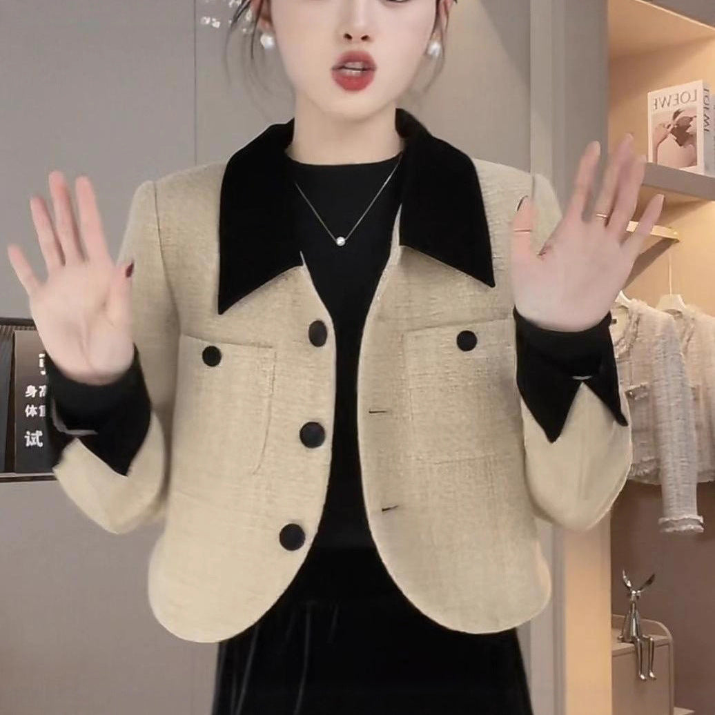 Temperament Slimming Design Velvet Short Stitching Jacket