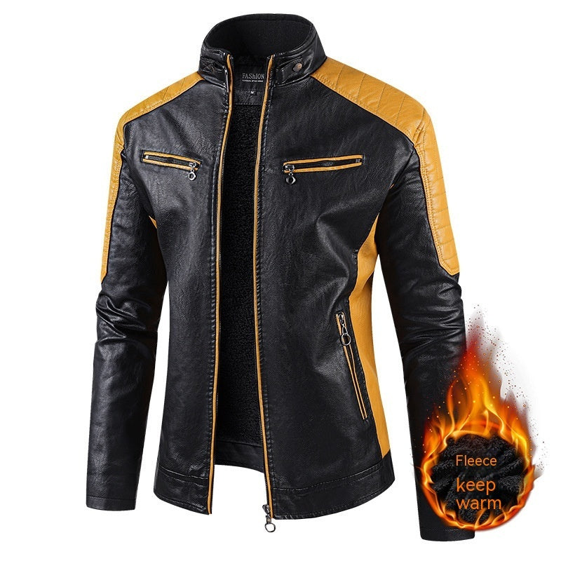 European Size Autumn Winter Leisure Leather Mens Coat Fleece-Lined Continental Comfort