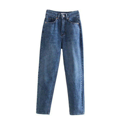 Women's Solid Color High Waist Loose Casual Denim Trousers
