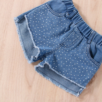The Signature Set: Girls’ Denim Top & Shorts Suit