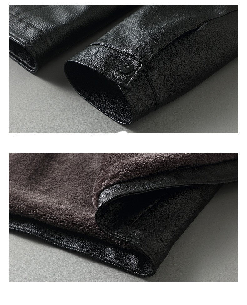 Fleece-Lined Mens Leather Stand Collar Coat Cozy Heritage Design