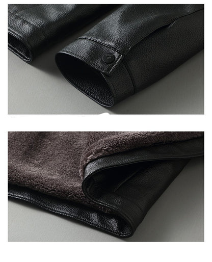 Fleece-Lined Mens Leather Stand Collar Coat Cozy Heritage Design