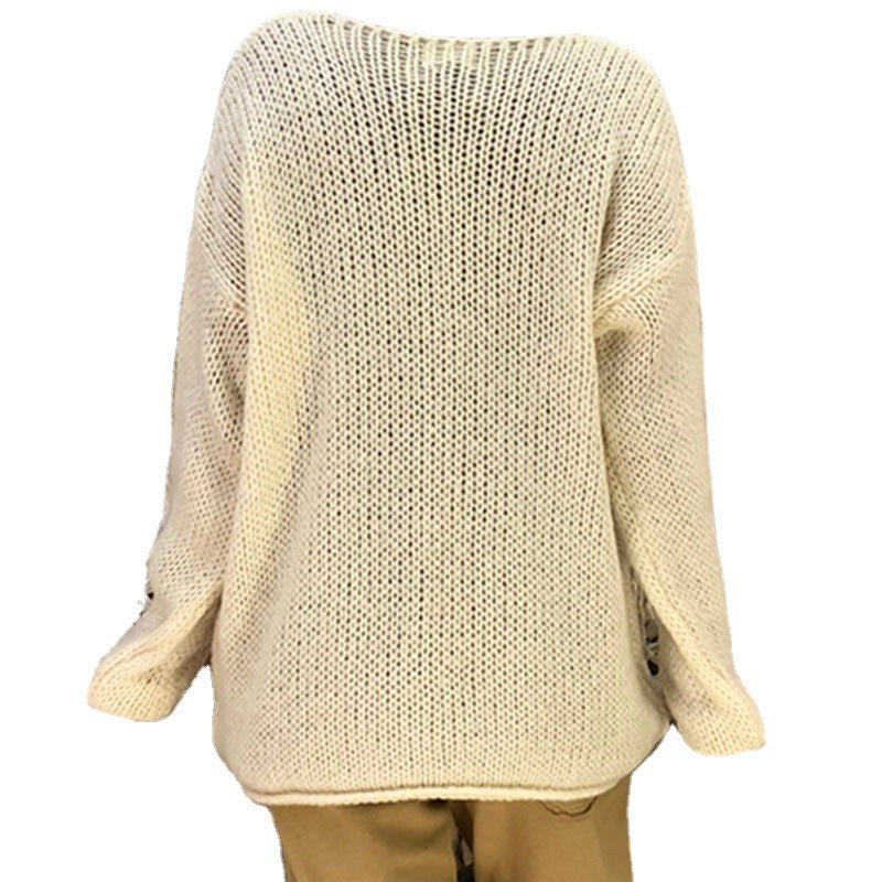 V-neck Loose Knitted Warm Commuter Sweater