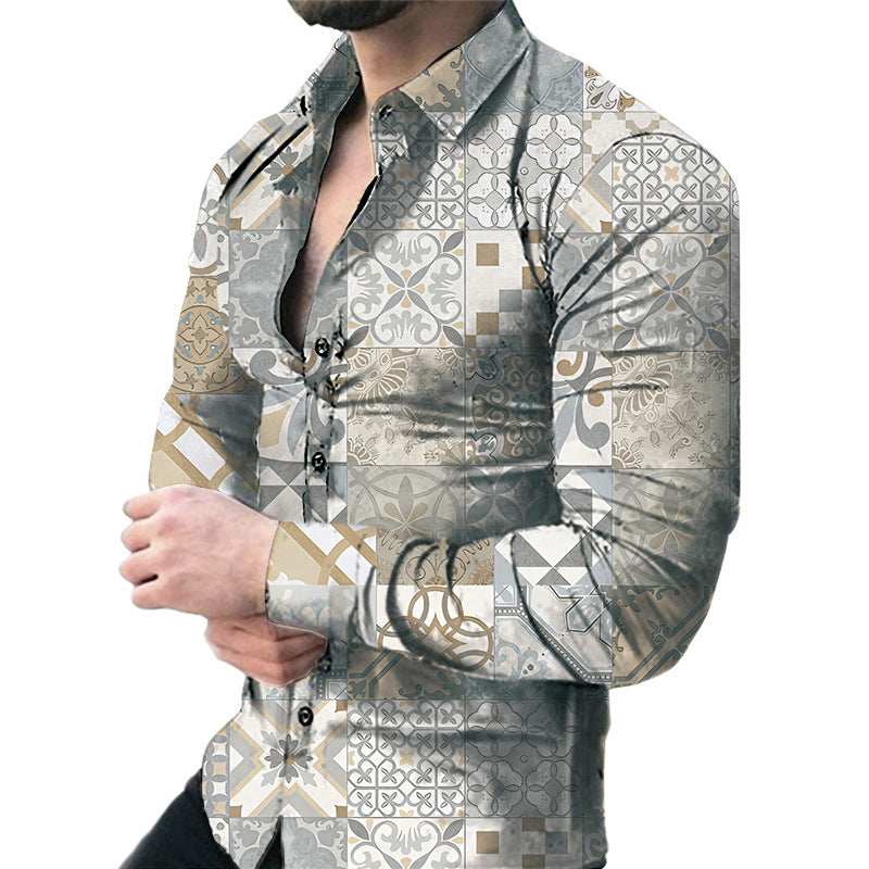 Bold Large Floral Print Casual Long Sleeve Shirt