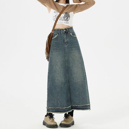 Retro Fashion Hip Denim Long Skirts Women