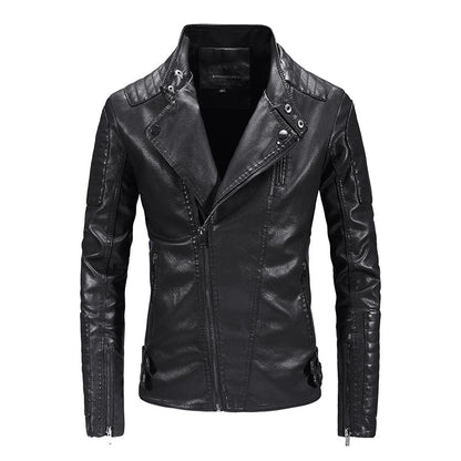 Trendy Leather Jacket Mens Fleece-Lined PU Jacket Contemporary Warmth