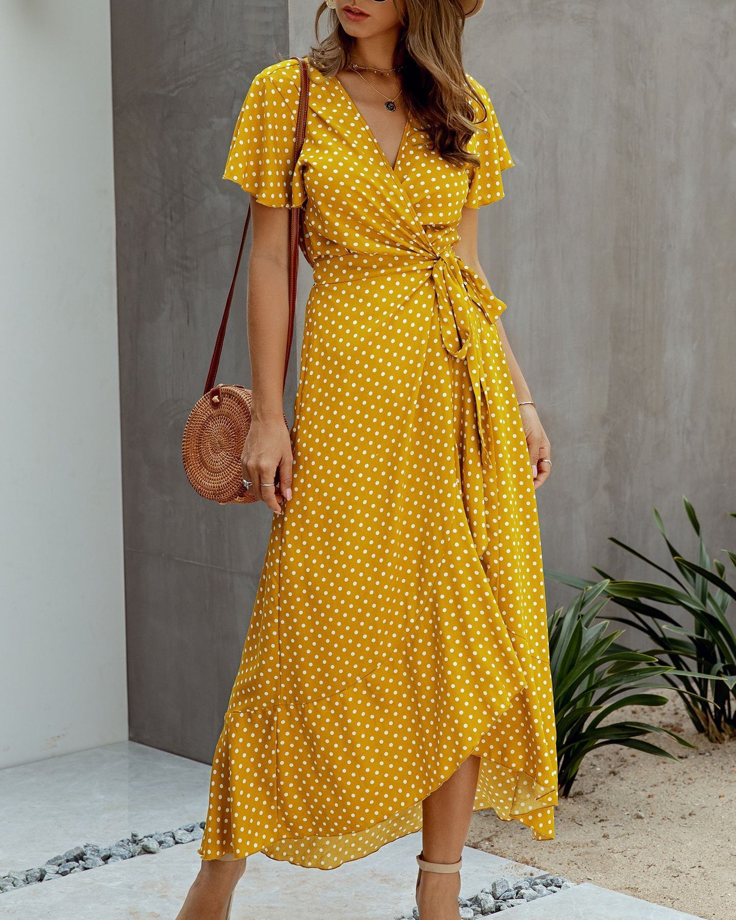 Ruffled short sleeve dress