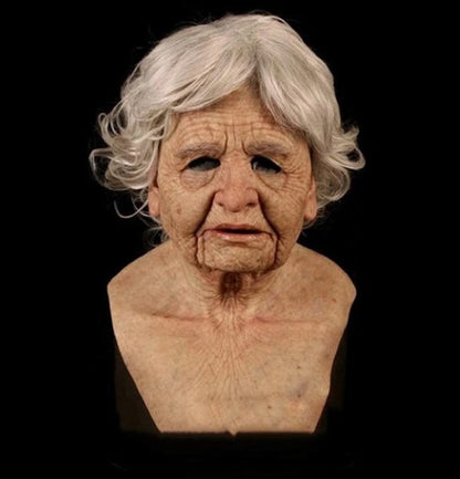 Realistic Old Man Halloween Mask | White Hair & Beard Full-Head Costume Headpiece
