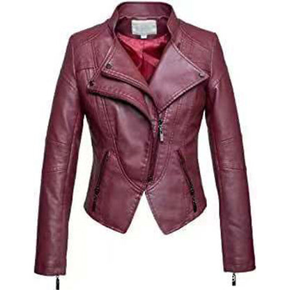 New Women's Leather Top Coat European And American Fashion Motorcycle Slim Fit Short Leather Jacket Jacket Zipper One Generation