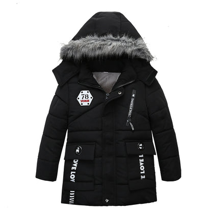 The Lettered Hearth: Thickened Letter-Print Hooded Cotton Jacket