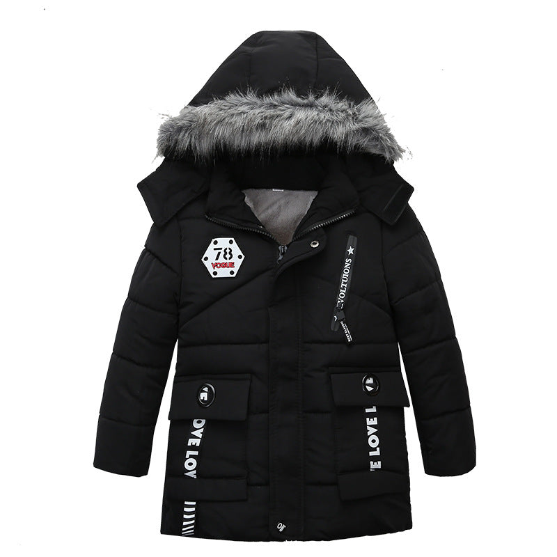 The Lettered Hearth: Thickened Letter-Print Hooded Cotton Jacket