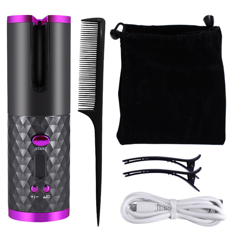 Rechargeable Auto-Rotating Hair Curler | LCD Display Ceramic Barrel Curling Iron for Women