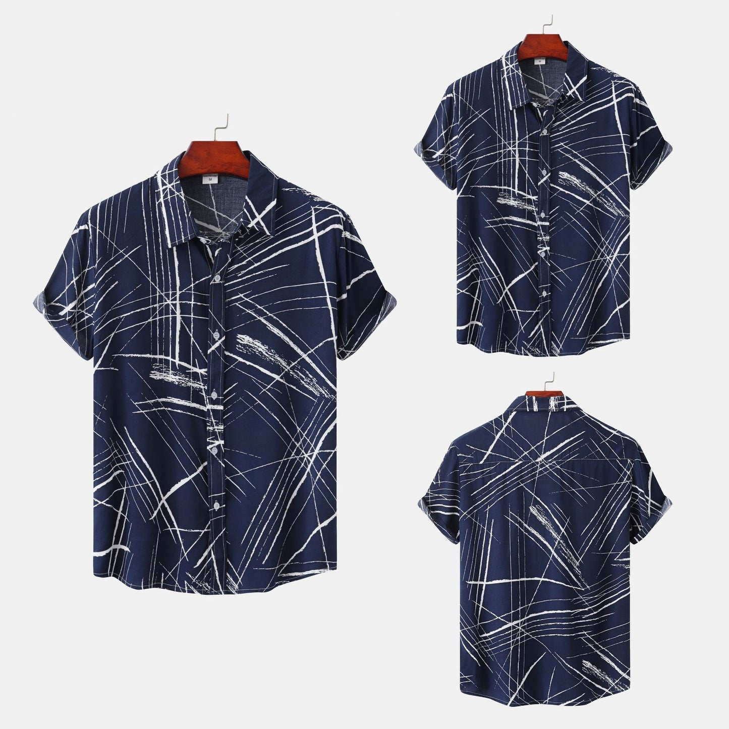 Classic Check Print Short Sleeve Lapel Fashion Shirt