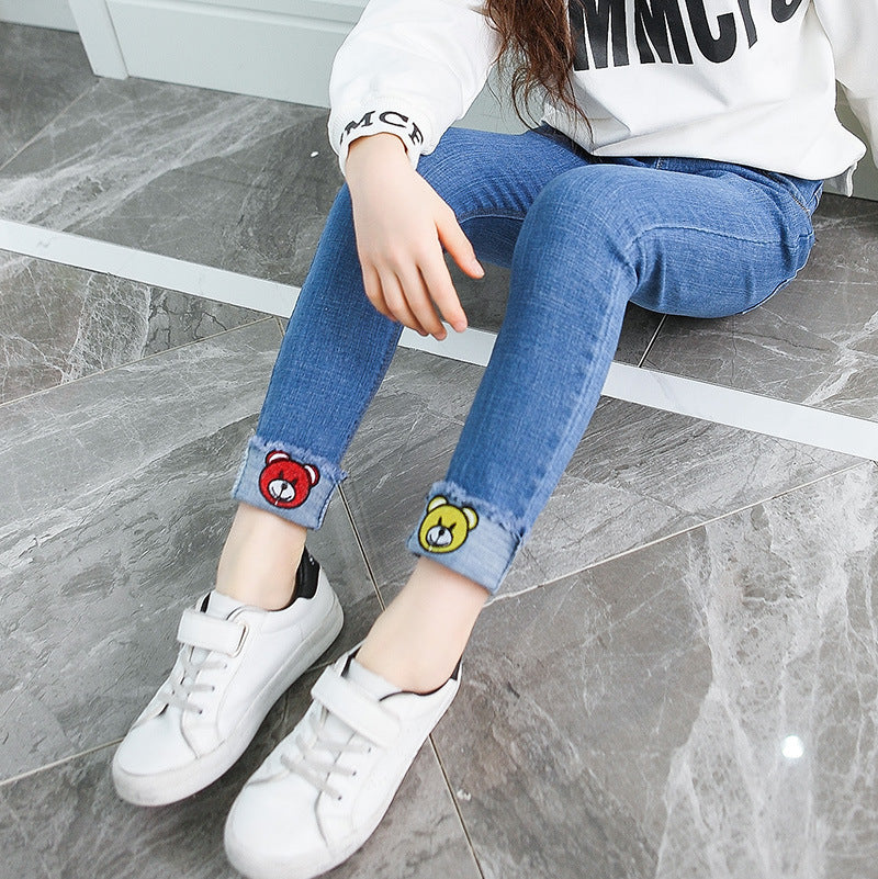 Embroidered Casual Denim Trousers Artisanal Denim Craft