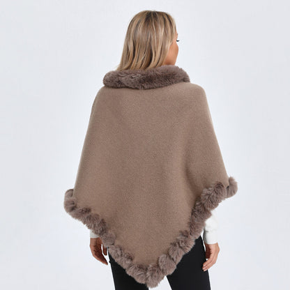 Fur Collar Oversized Knit Pullover Shawl Cloak