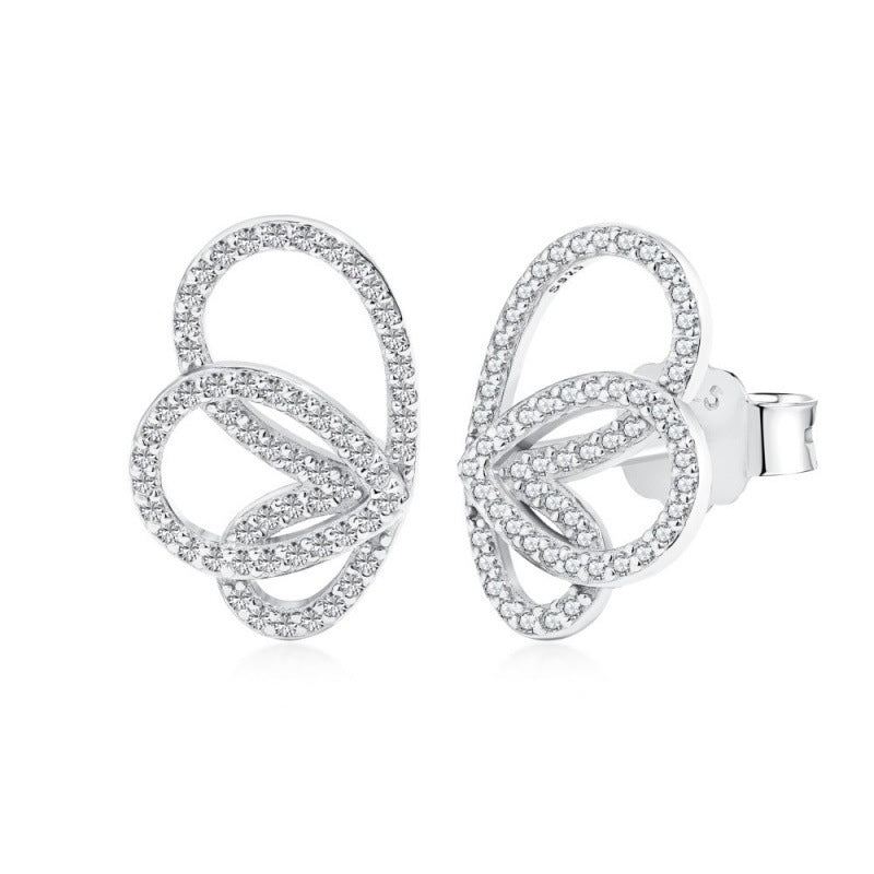 Jewelry S925 Sterling Silver Butterfly Studs Women's Diamond