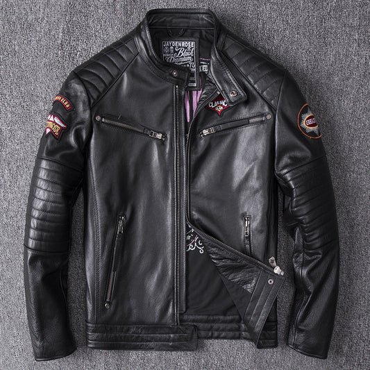 Mens Stand Collar Motorcycle Jacket Coat Bold Minimalist Profile