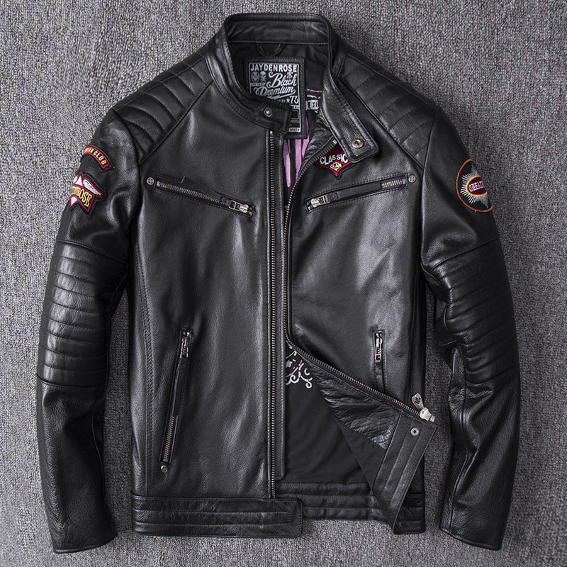Mens Stand Collar Motorcycle Jacket Coat Bold Minimalist Profile